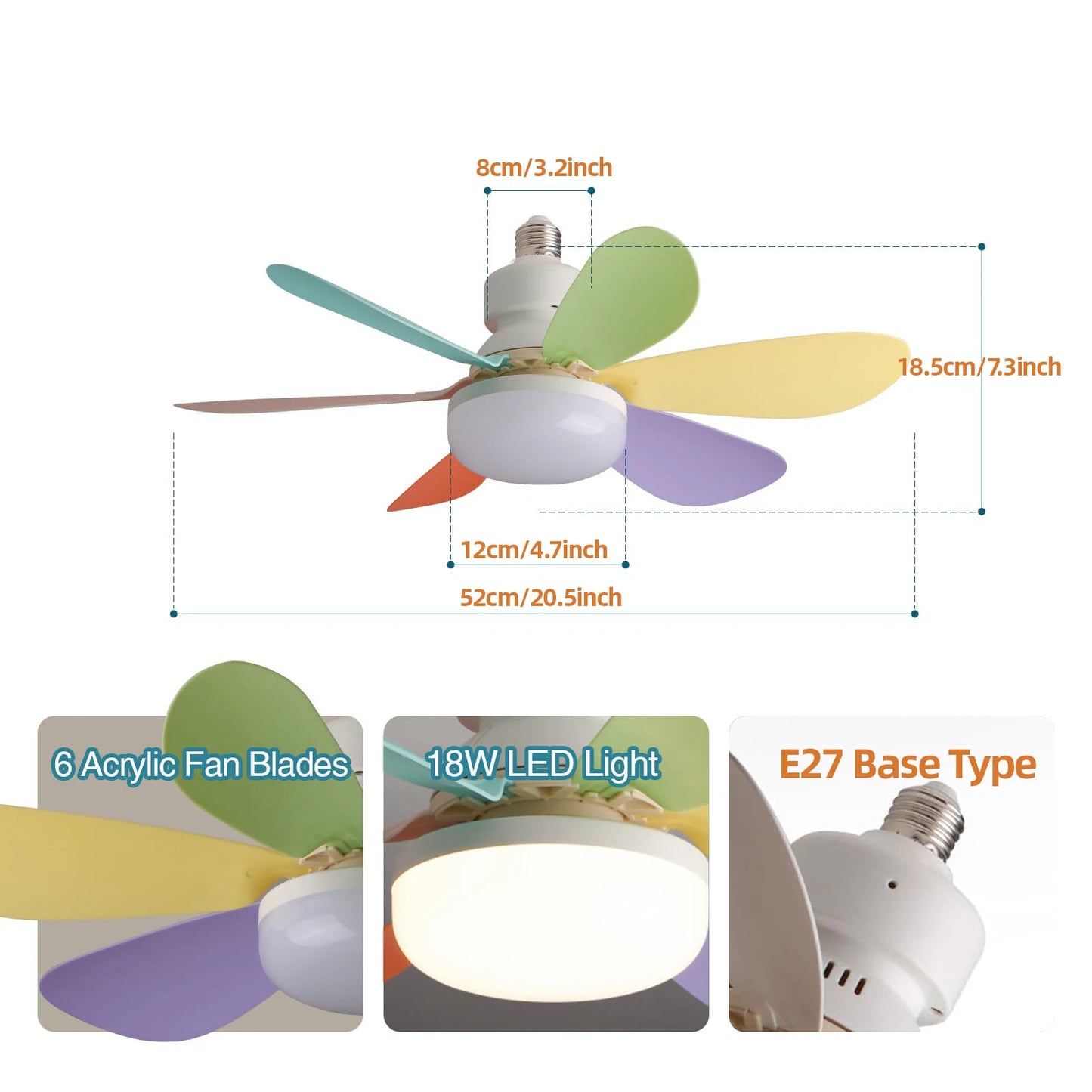Ventilador de techo con luz y enchufe de 40 W, con luz LED y control remoto, E27