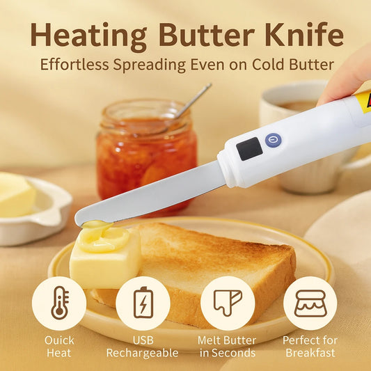 Esparcidor de mantequilla calentado eléctrico recargable – Cuchillo USB para untar mantequilla, queso, cremas y más