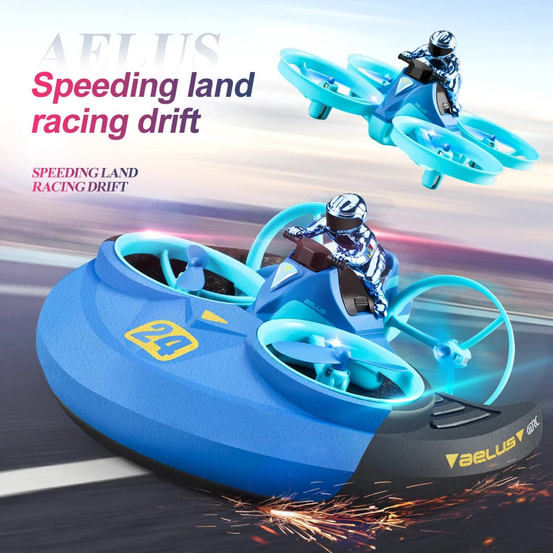 Mini dron helicóptero, 2,4 GHz, 4 canales, giro 3D, agua, tierra, aire, 3 modos
