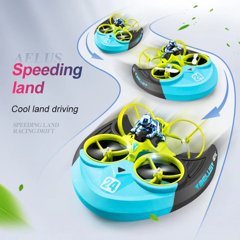 Mini dron helicóptero, 2,4 GHz, 4 canales, giro 3D, agua, tierra, aire, 3 modos
