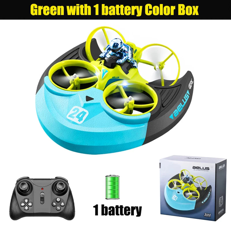 Mini dron helicóptero, 2,4 GHz, 4 canales, giro 3D, agua, tierra, aire, 3 modos