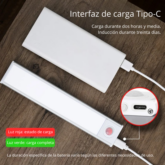 Lámpara LED Recargable USB-C con Sensor de Movimiento – 3 Tonos de Luz y Base Magnética